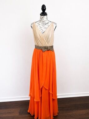 Project Runway All Stars by Korto Orange Chiffon Formal Gown Size 8